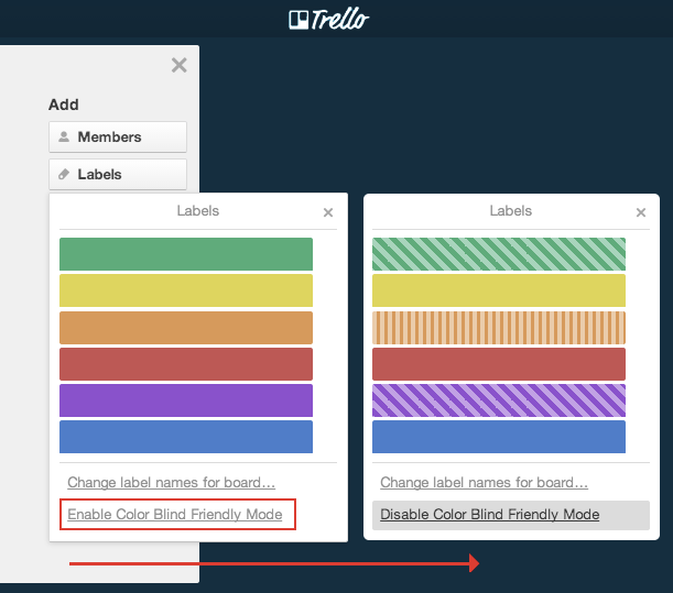 Image montrant le mode daltonisme de trello